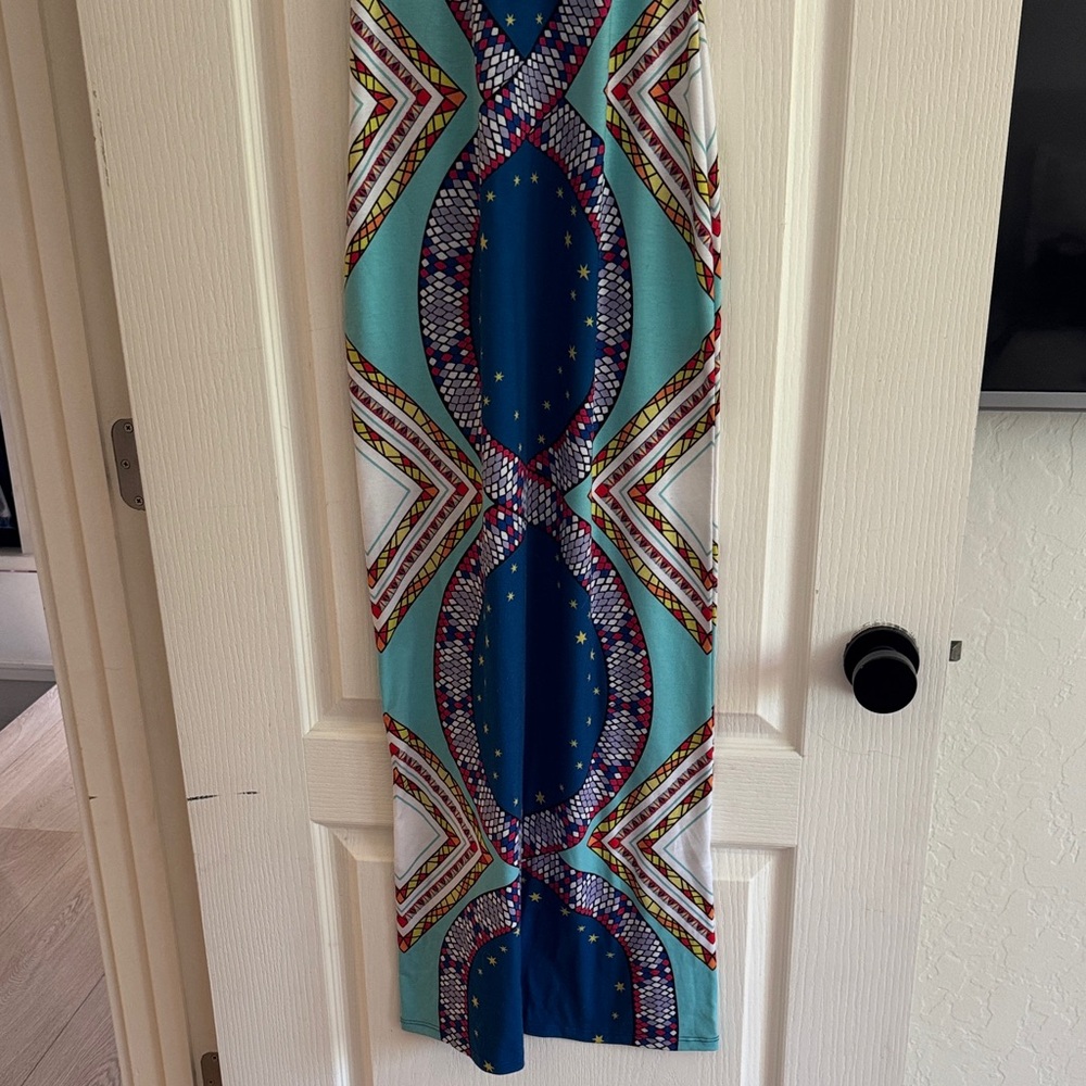 Mara Hoffman Teal & Deep Blue Geometric Racerback Snake Maxi Dress - Picture 3 of 5